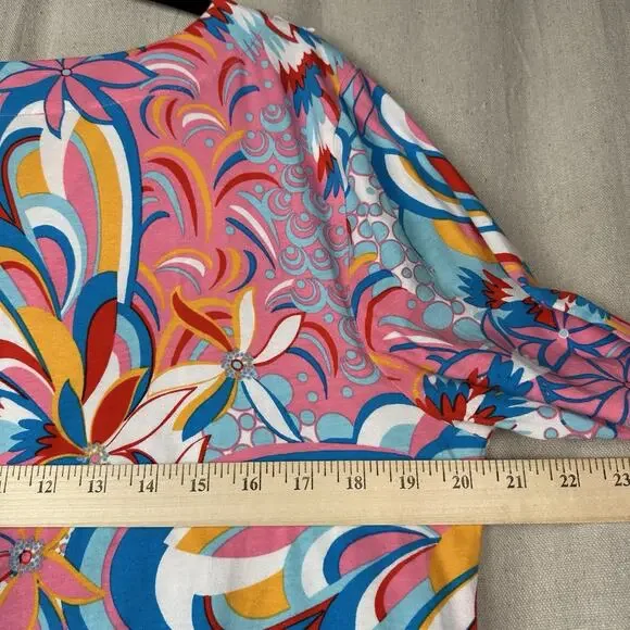 TALBOTS | Women's Large Tunic Top Multicolor Lace Preppy 3/4 Sleeve Boho Beach - Picture 8 of 8